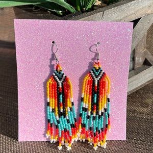 Southwest Style Gypsy Dangling Beads Earrings with silvertone hooks NEW